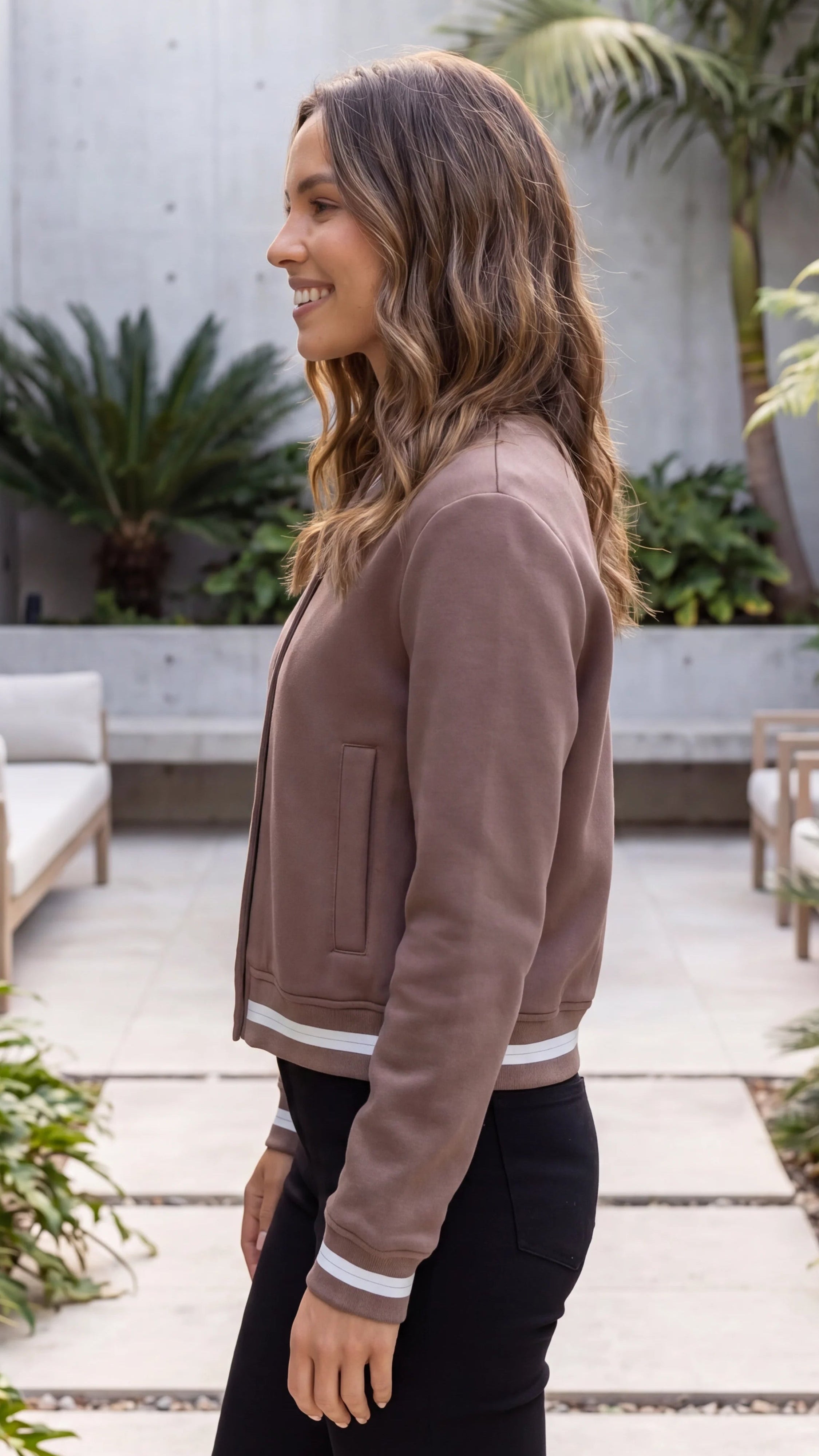 Women's Button Front Varsity Bomber Jacket with Pockets