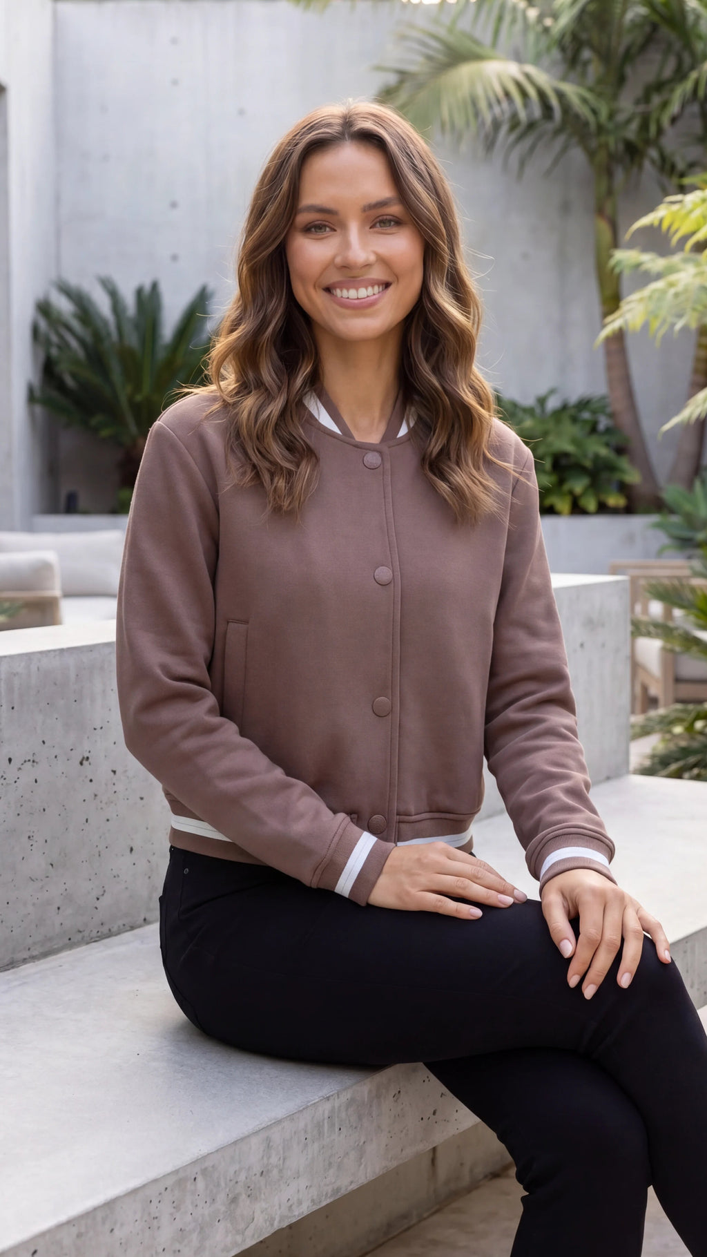 Women's Button Front Varsity Bomber Jacket with Pockets