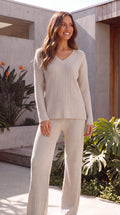 Women's Ribbed Two Piece Matching Knit Lounge Set