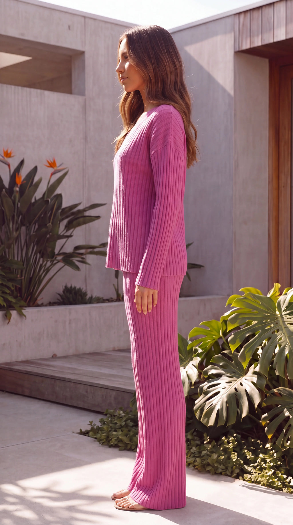 Women's Ribbed Two Piece Matching Knit Lounge Set