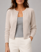 Women's Cropped Knit Cardigan | Round Neck Button Front