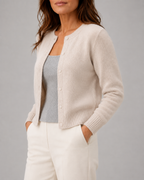 Women's Cropped Knit Cardigan | Round Neck Button Front