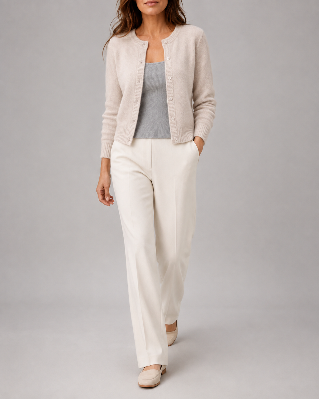 Women's Cropped Knit Cardigan | Round Neck Button Front