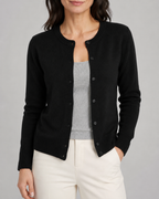 Women's Cropped Knit Cardigan | Round Neck Button Front