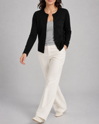 Women's Cropped Knit Cardigan | Round Neck Button Front