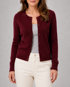 Women's Cropped Knit Cardigan | Round Neck Button Front
