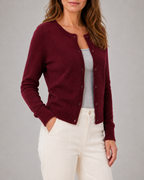 Women's Cropped Knit Cardigan | Round Neck Button Front