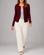 Women's Cropped Knit Cardigan | Round Neck Button Front