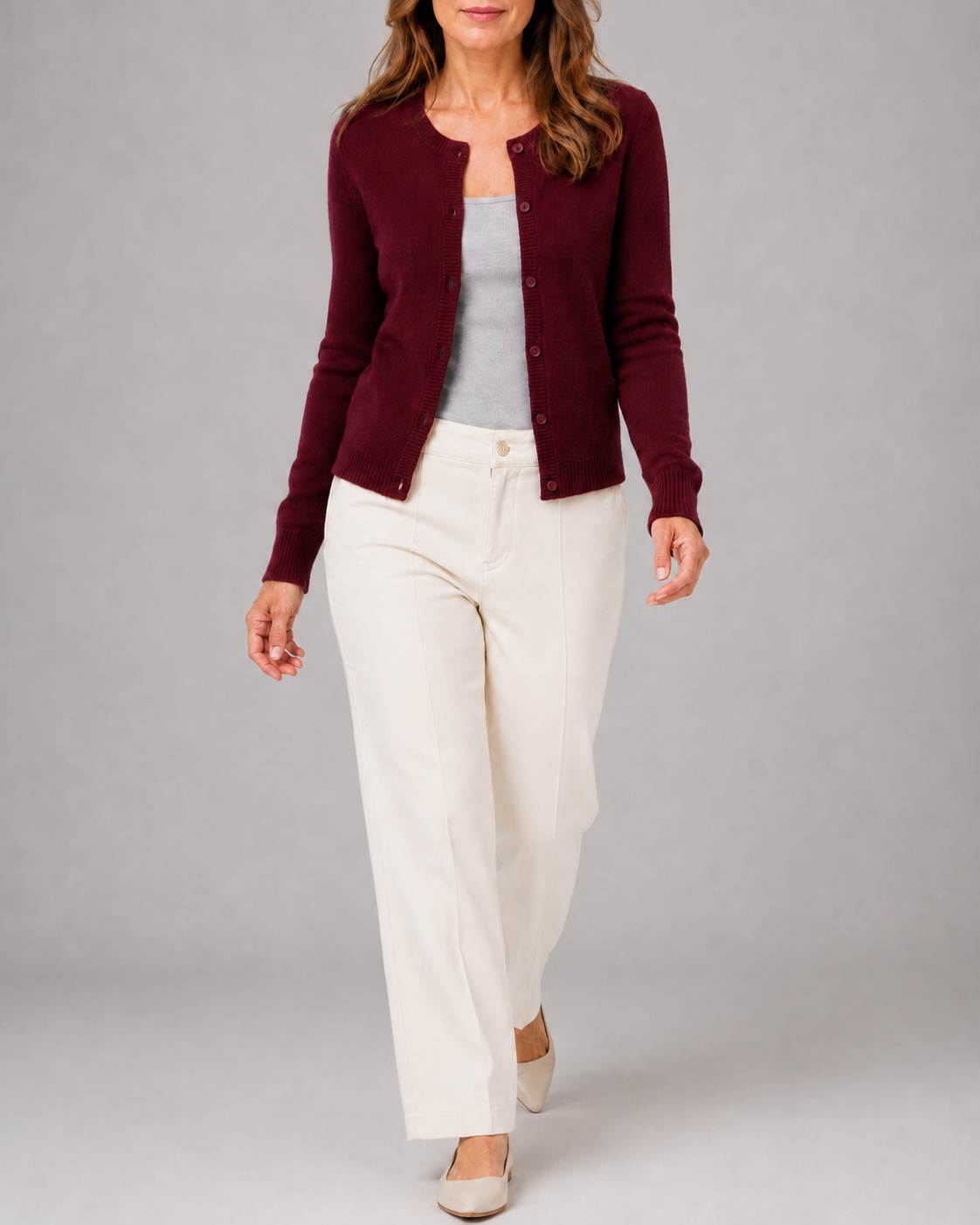 Women's Cropped Knit Cardigan | Round Neck Button Front