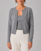 Women's Cropped Knit Cardigan | Round Neck Button Front