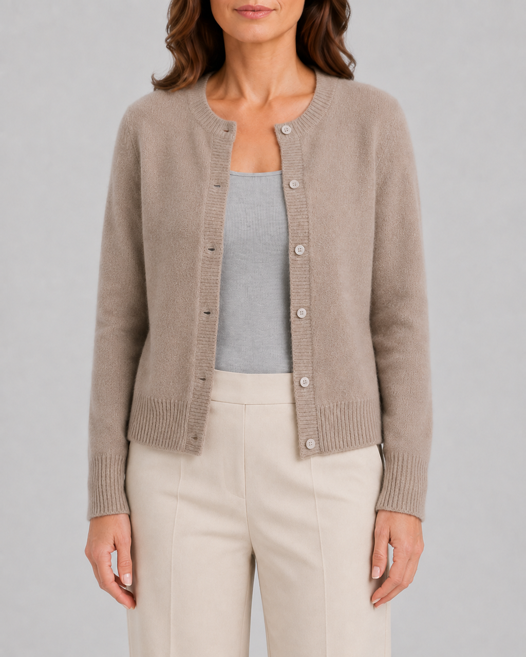 Women's Cropped Knit Cardigan | Round Neck Button Front