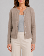 Women's Cropped Knit Cardigan | Round Neck Button Front