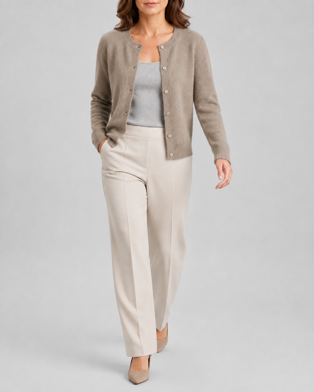 Women's Cropped Knit Cardigan | Round Neck Button Front
