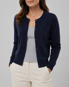 Women's Cropped Knit Cardigan | Round Neck Button Front