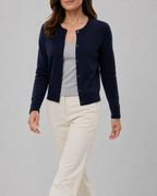 Women's Cropped Knit Cardigan | Round Neck Button Front