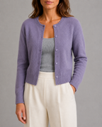 Women's Cropped Knit Cardigan | Round Neck Button Front