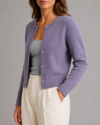 Women's Cropped Knit Cardigan | Round Neck Button Front