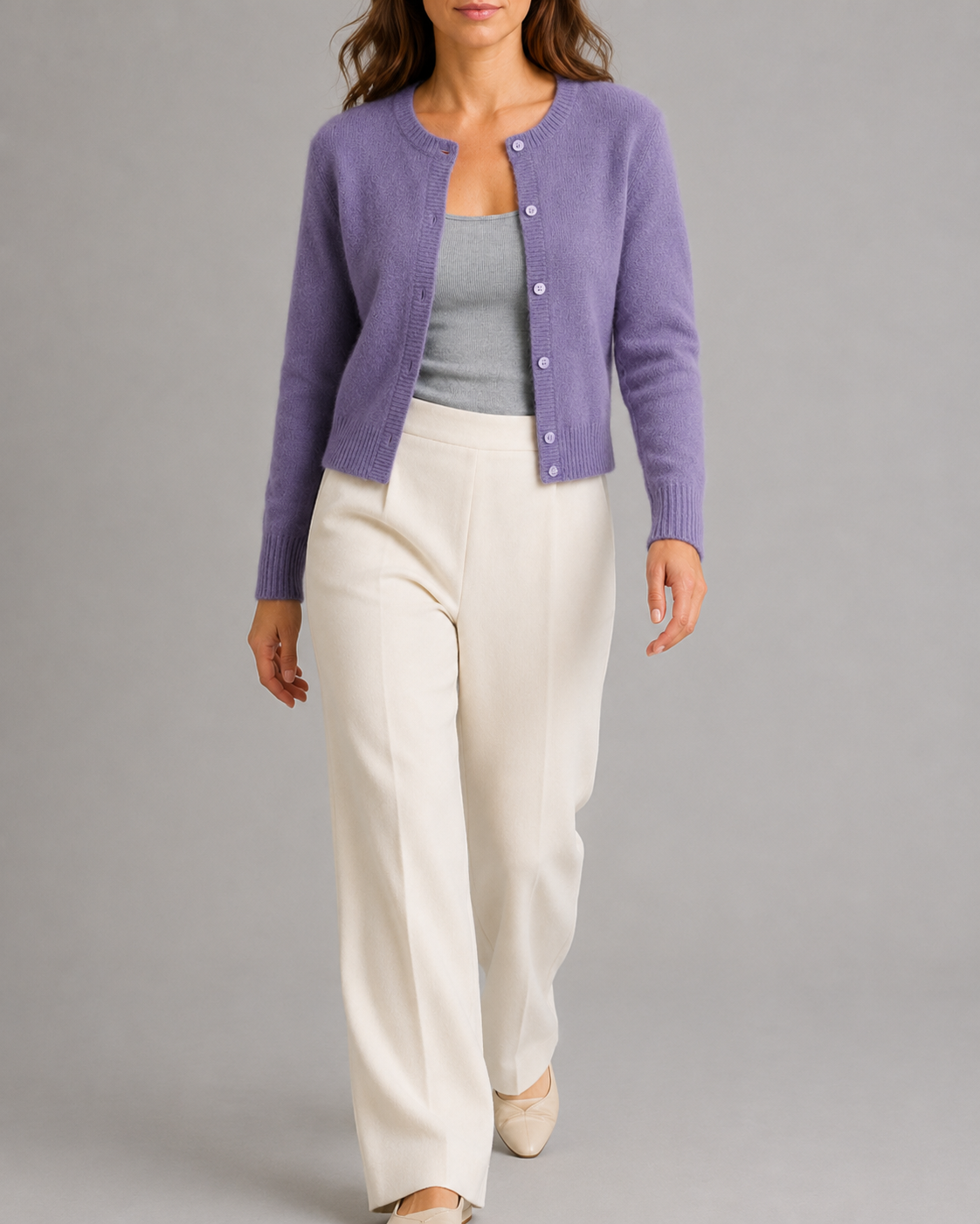 Women's Cropped Knit Cardigan | Round Neck Button Front