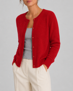 Women's Cropped Knit Cardigan | Round Neck Button Front