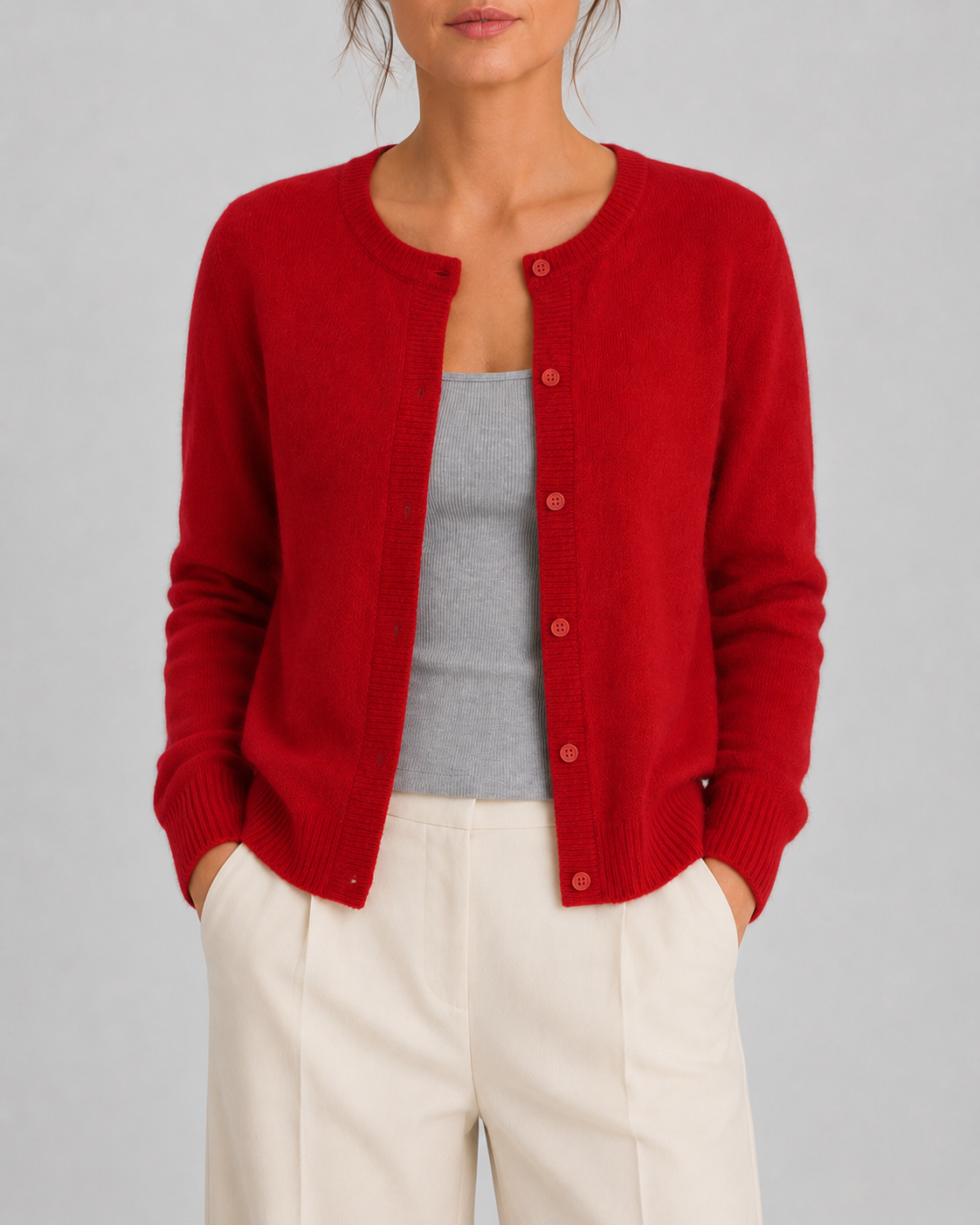 Women's Cropped Knit Cardigan | Round Neck Button Front