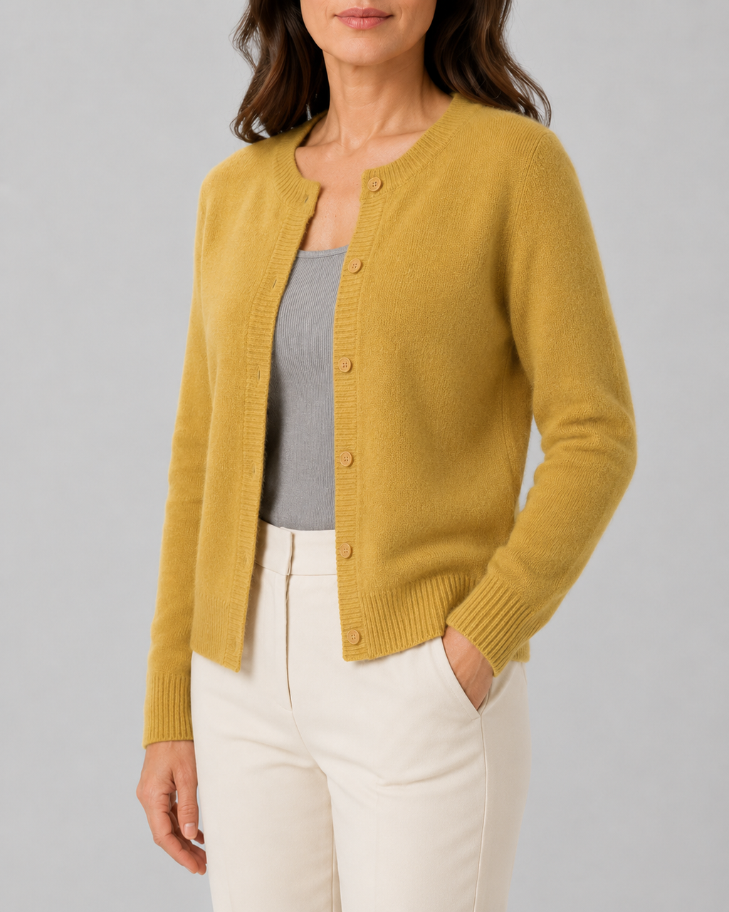Women's Cropped Knit Cardigan | Round Neck Button Front
