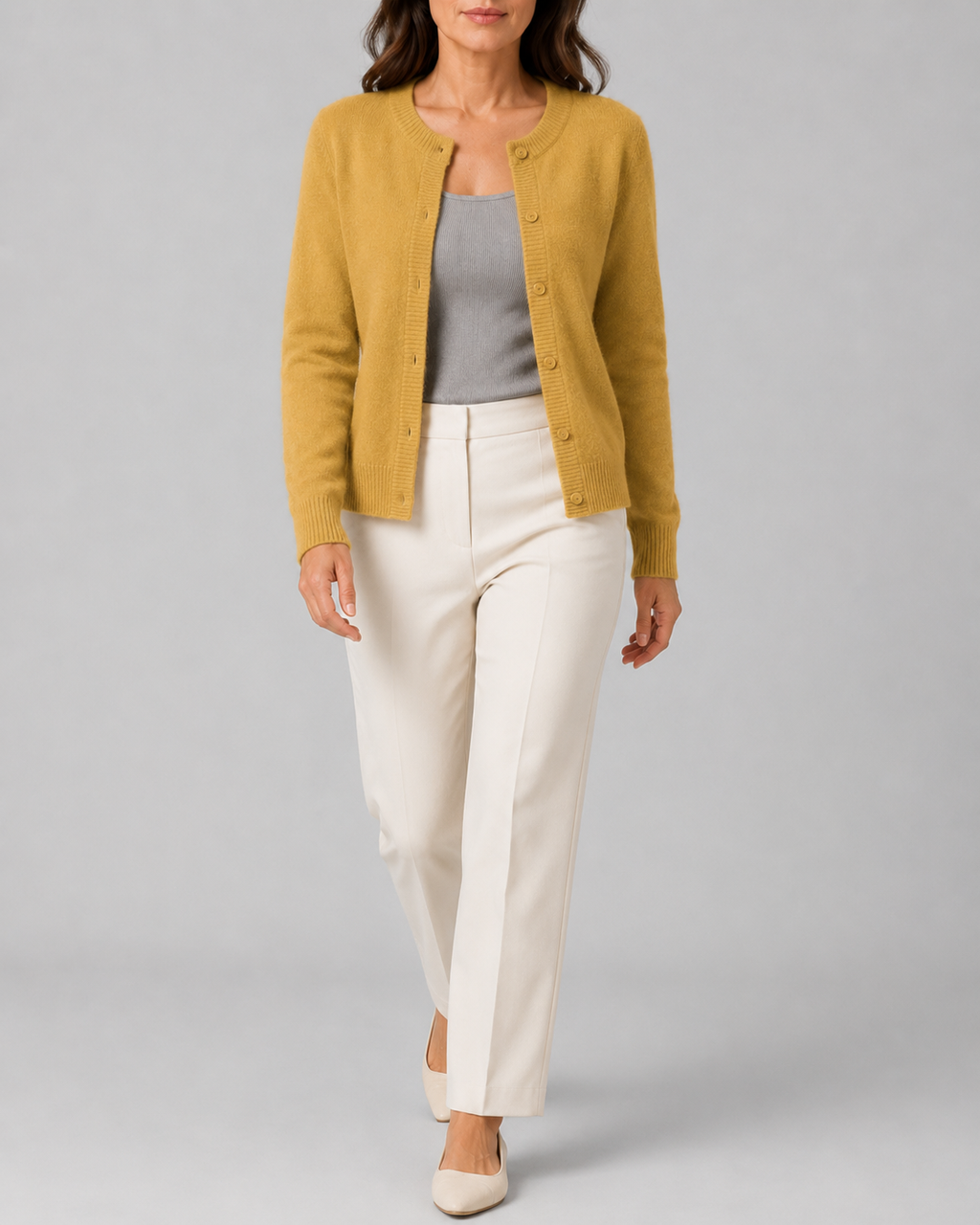 Women's Cropped Knit Cardigan | Round Neck Button Front
