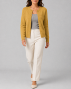Women's Cropped Knit Cardigan | Round Neck Button Front