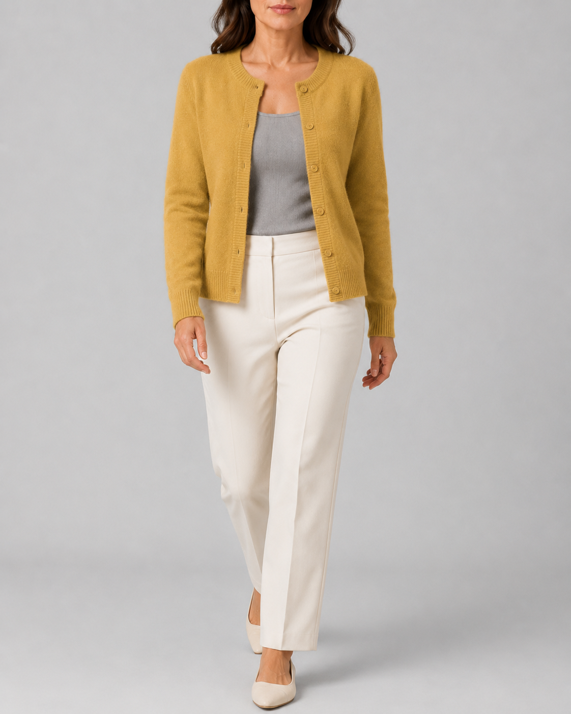 Women's Cropped Knit Cardigan | Round Neck Button Front