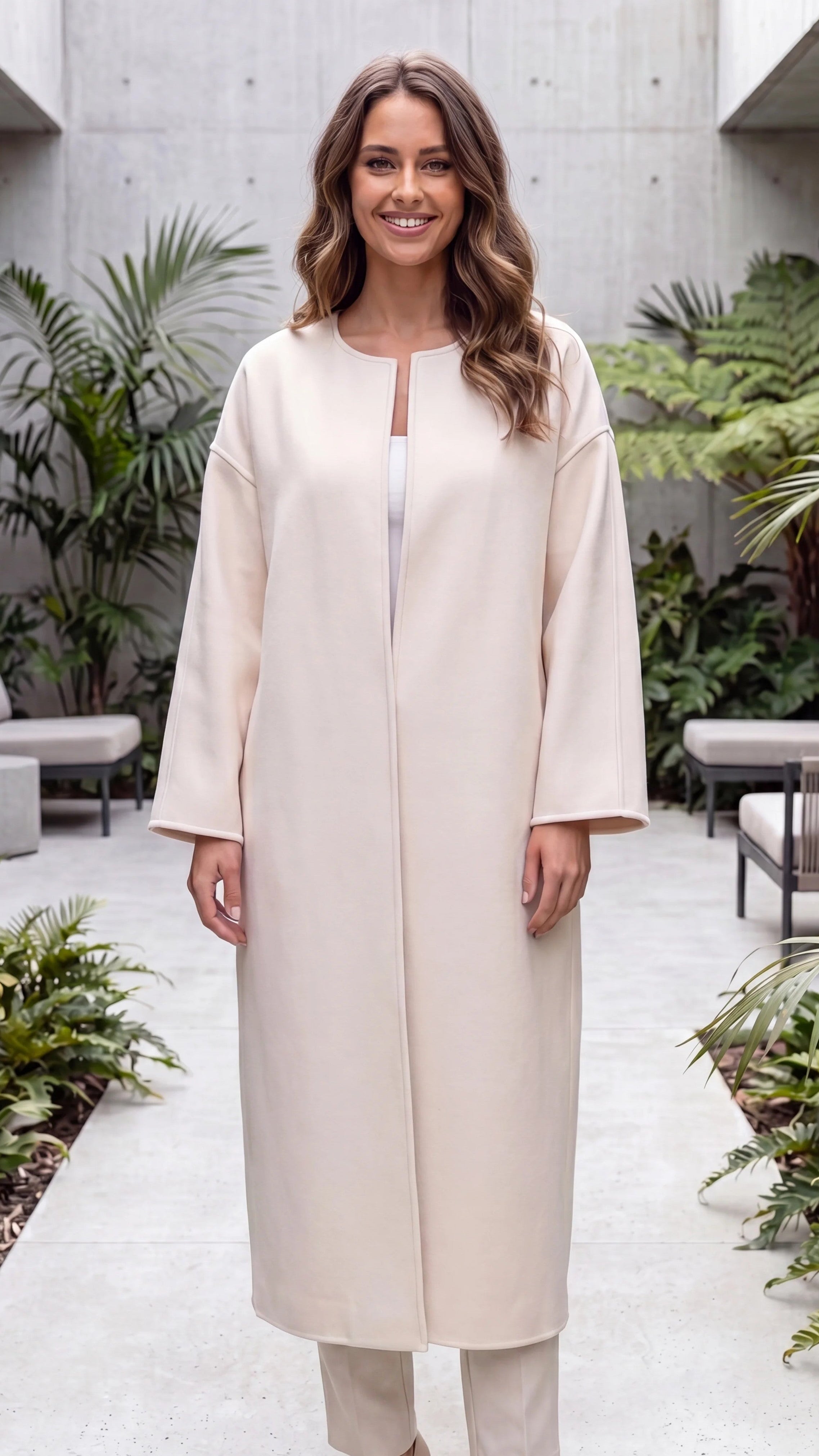Women's Oversized Collarless Longline Winter Overcoat