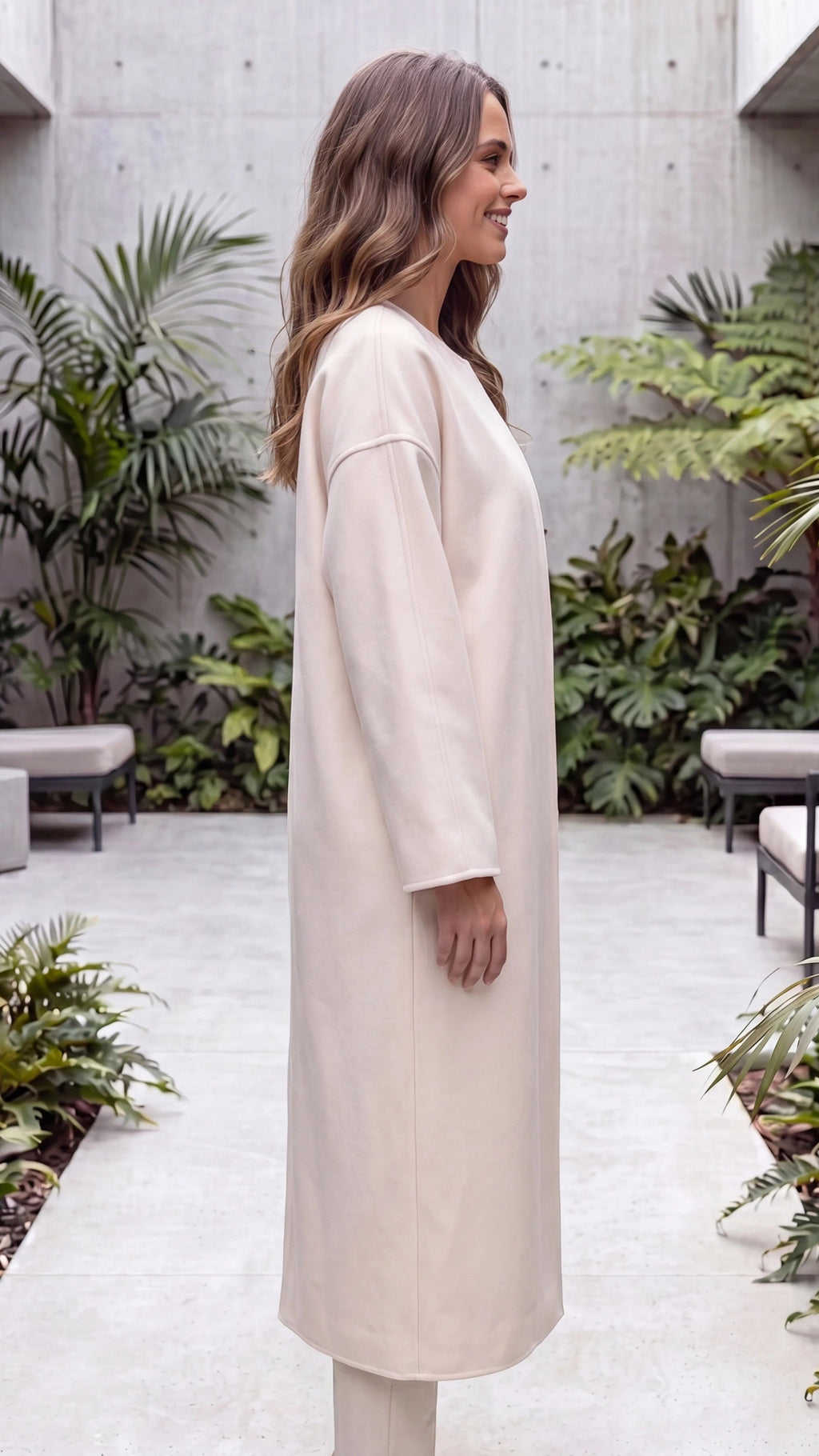 Women's Oversized Collarless Longline Winter Overcoat