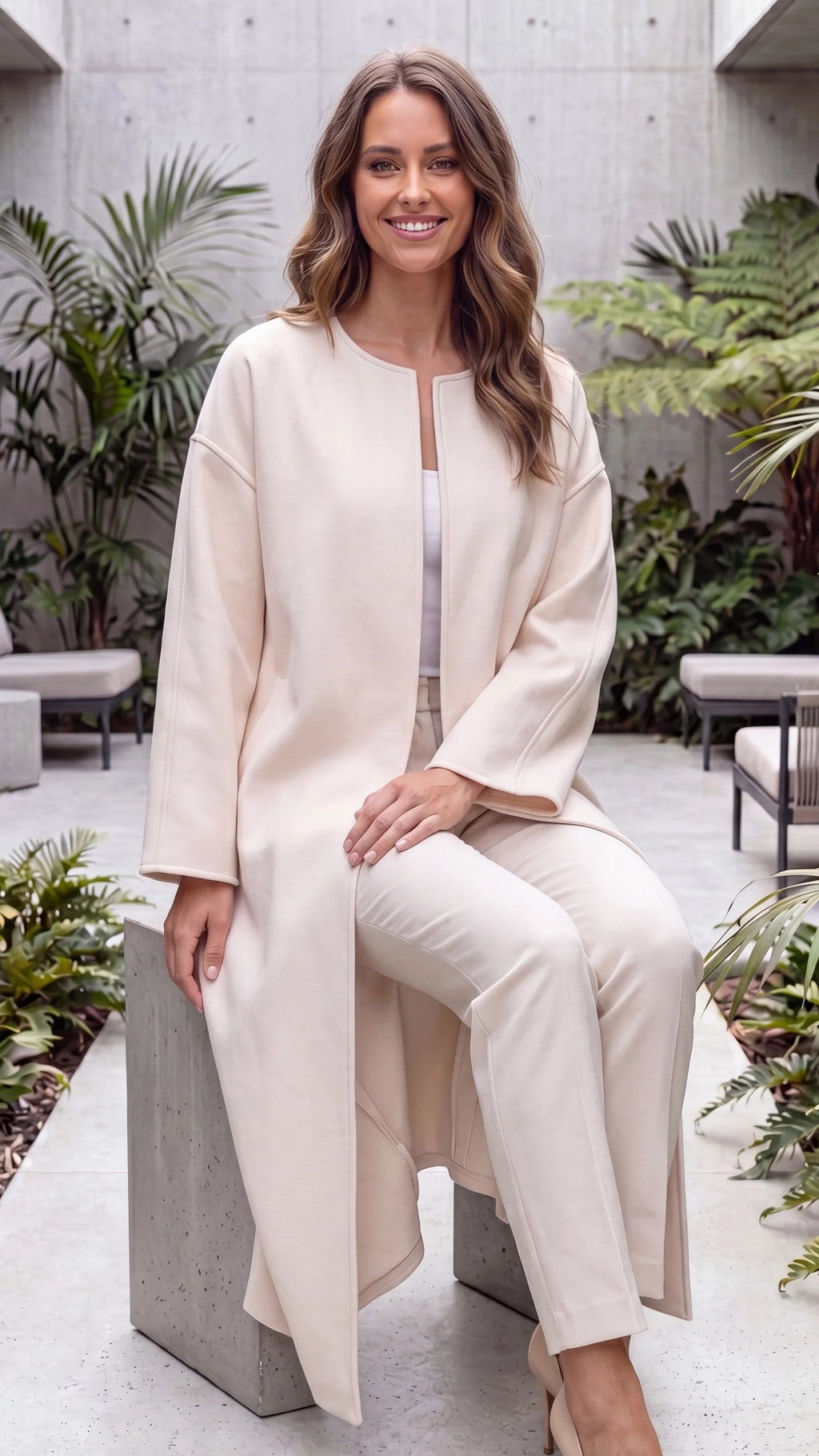 Women's Oversized Collarless Longline Winter Overcoat