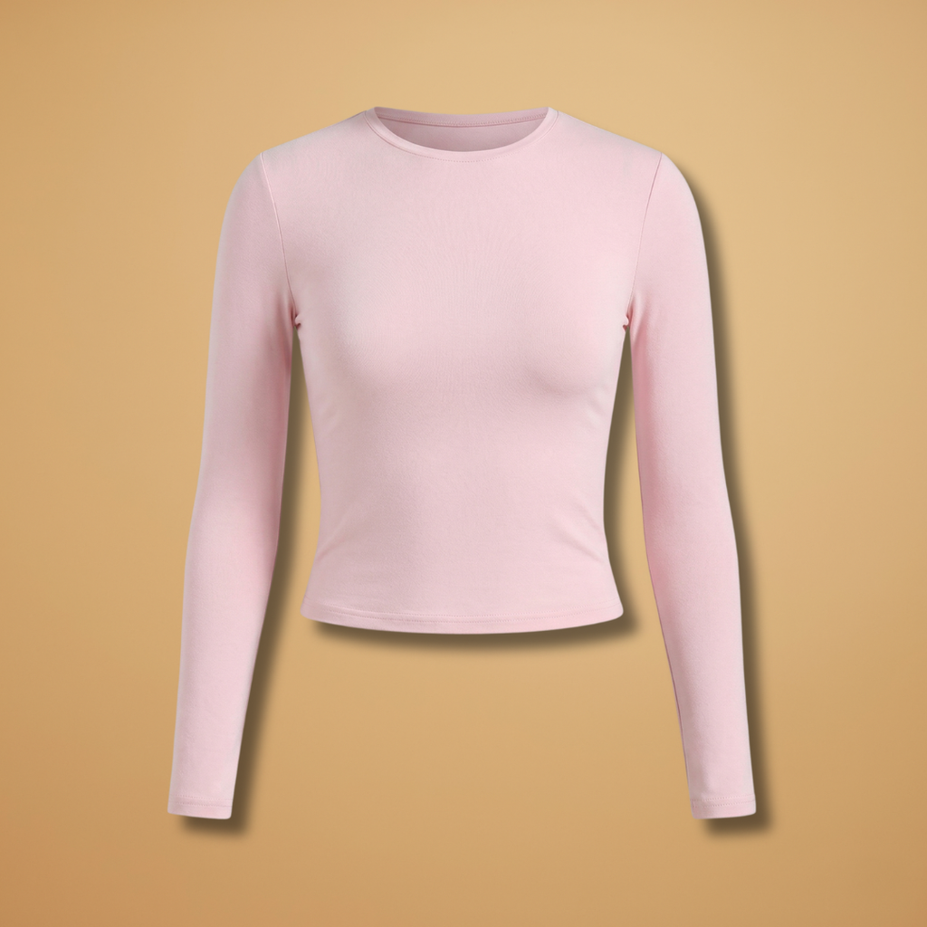 Women's Round Neck Long Sleeve Top pink 1