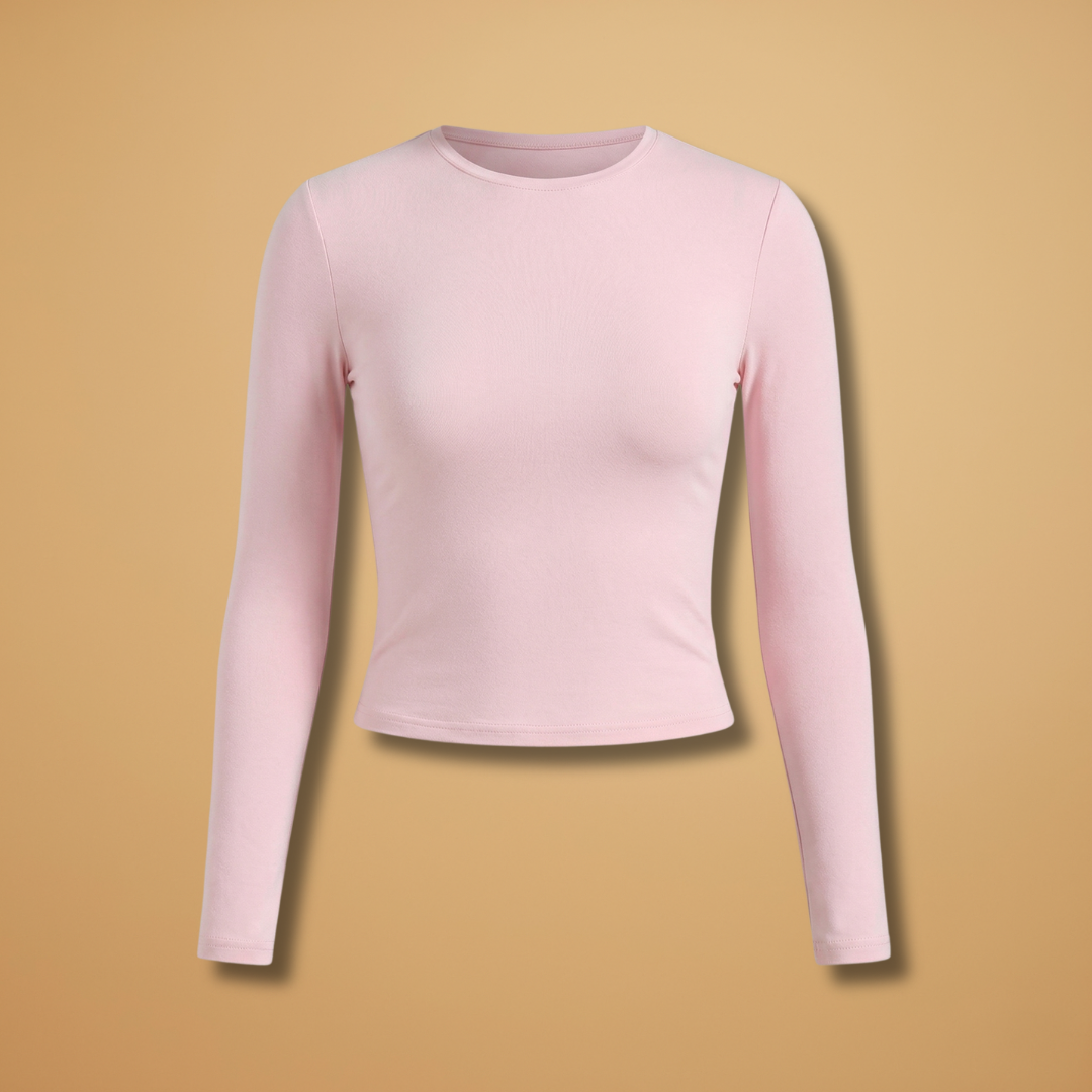 Women's Round Neck Long Sleeve Top pink 1