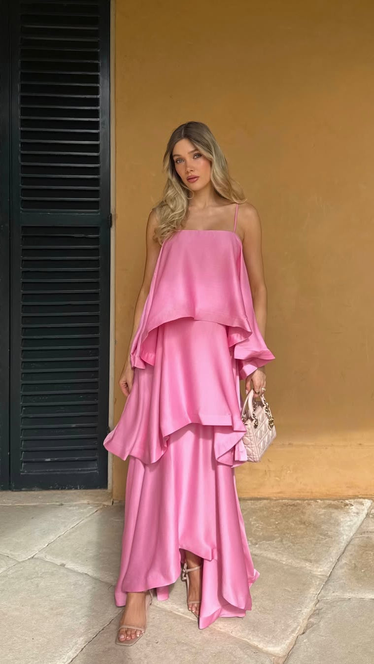 Women's Satin Maxi Dress | Ruffle Tiered Wedding Guest Dress
