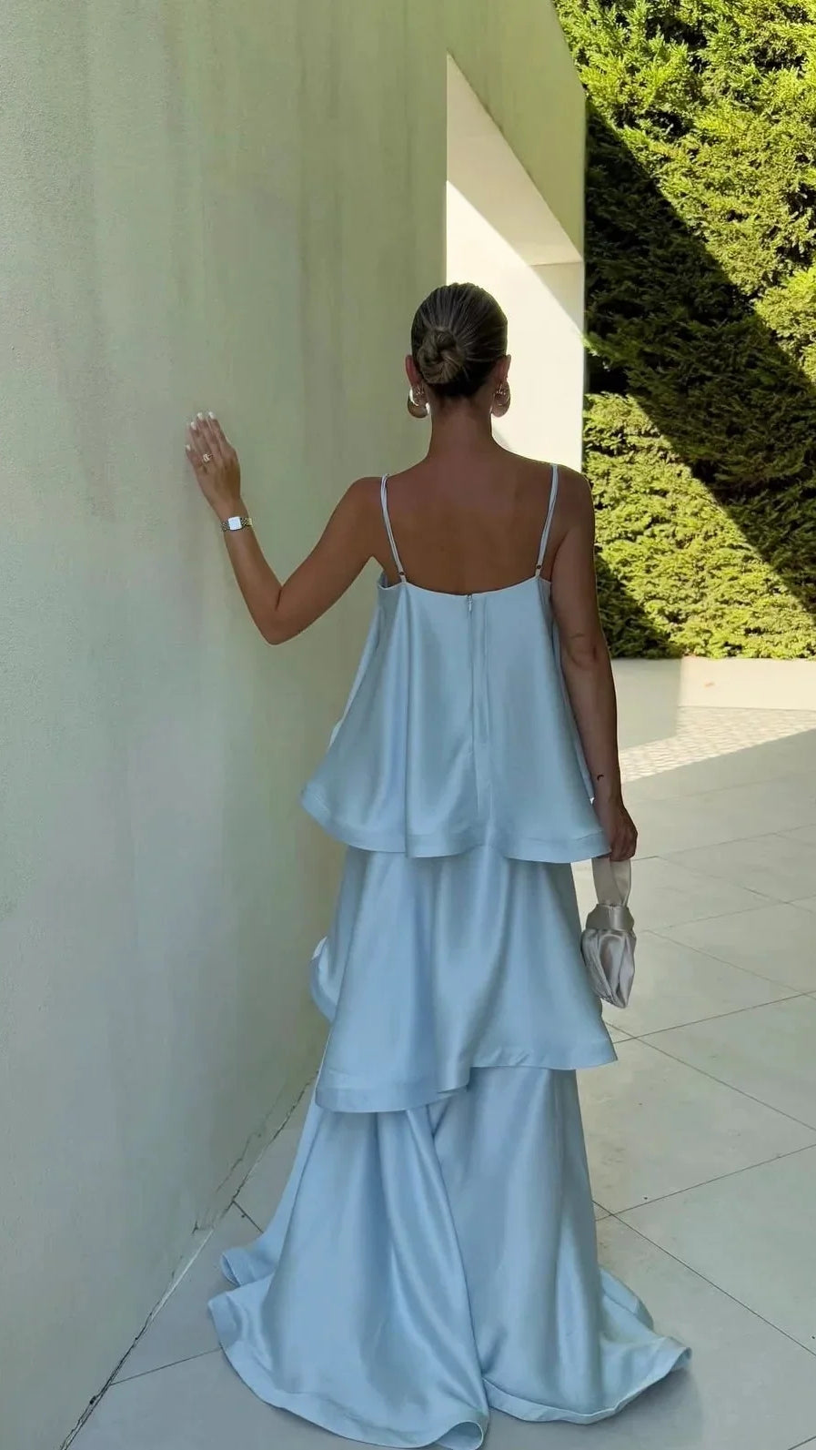 Women's Satin Maxi Dress | Ruffle Tiered Wedding Guest Dress