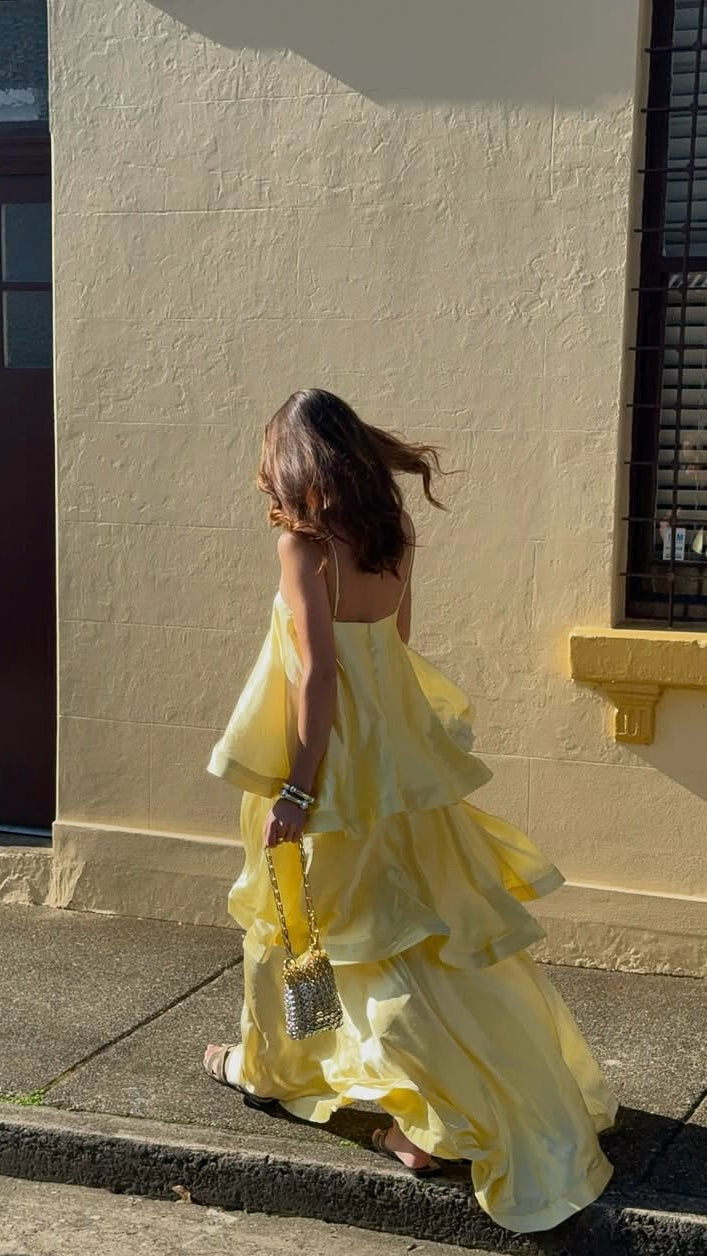 Women's Satin Maxi Dress | Ruffle Tiered Wedding Guest Dress