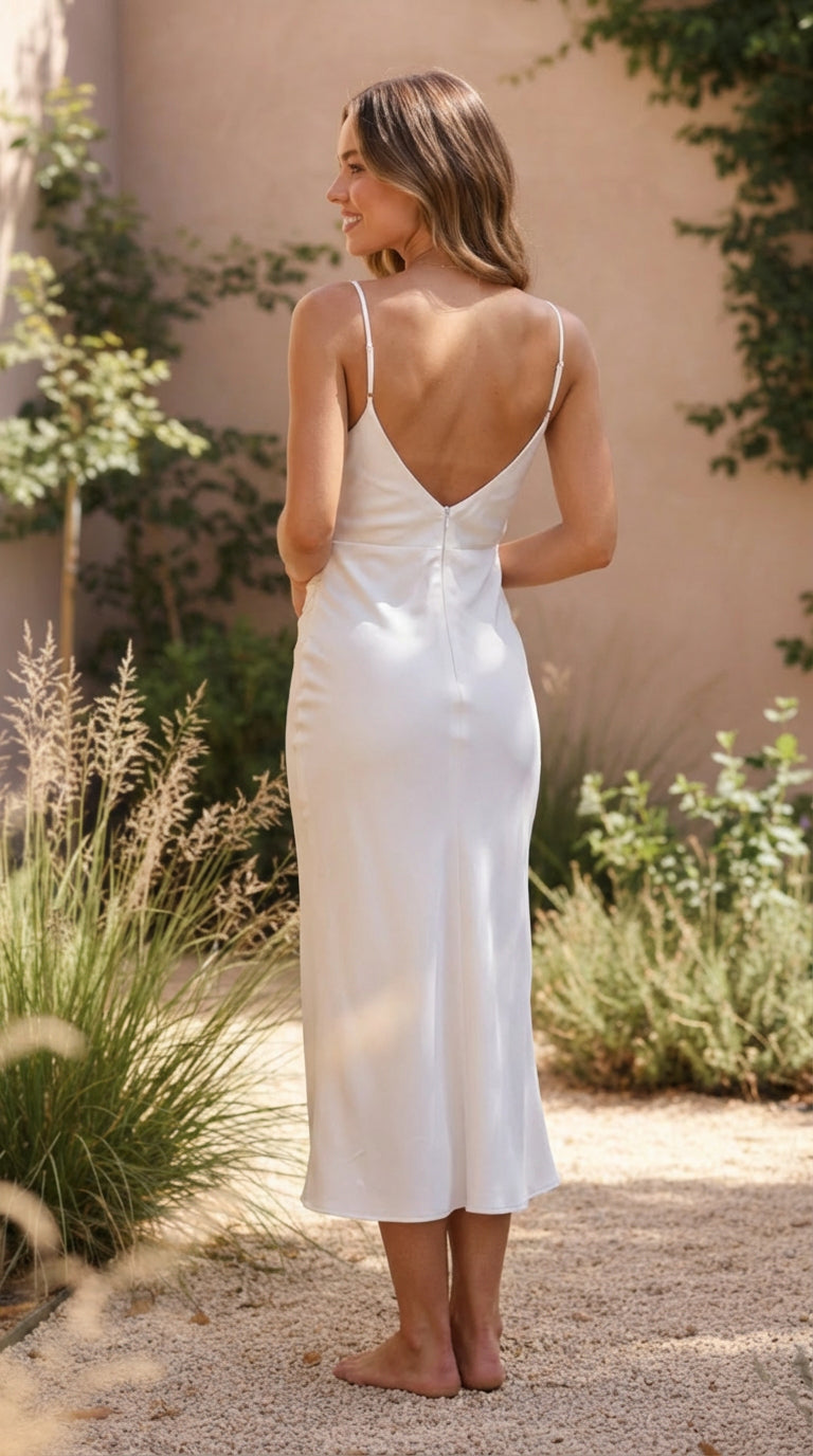 Sleeveless Cowl Neck Ruched Midi Dress