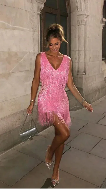 Womens Mini Dress | Sequin Fringe Party Cocktail Going Out Dress 3
