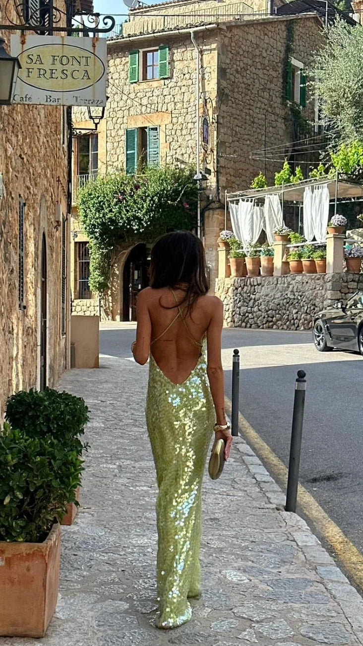 Women's Maxi Dress | Sequin Open Back Evening Party Dress 4