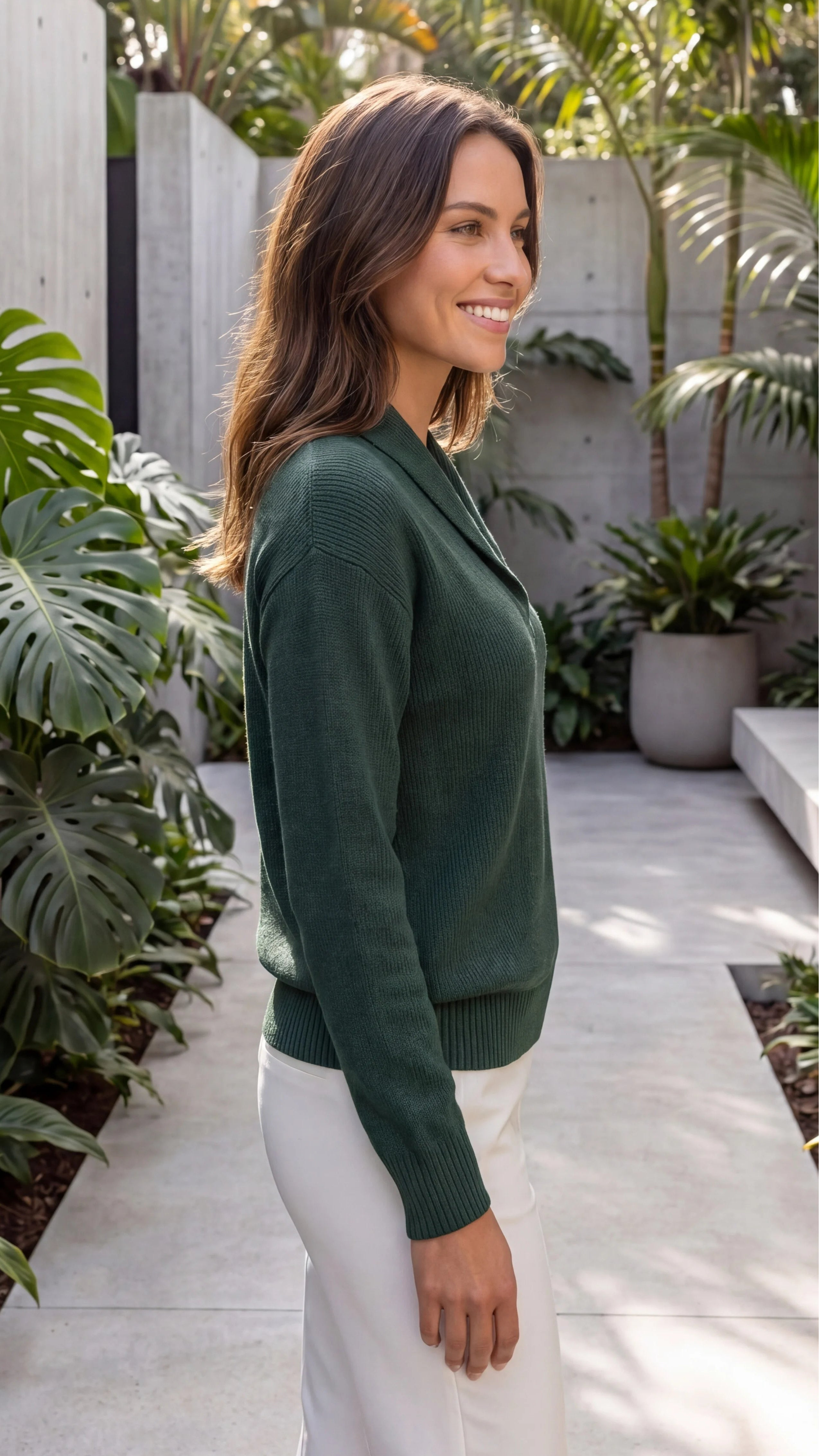 Women's Shawl Collar Long Sleeve V Neck Knit Jumper