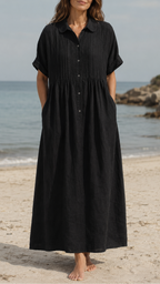 Women's Short Sleeve Button Front Shirt Maxi Beach Dress