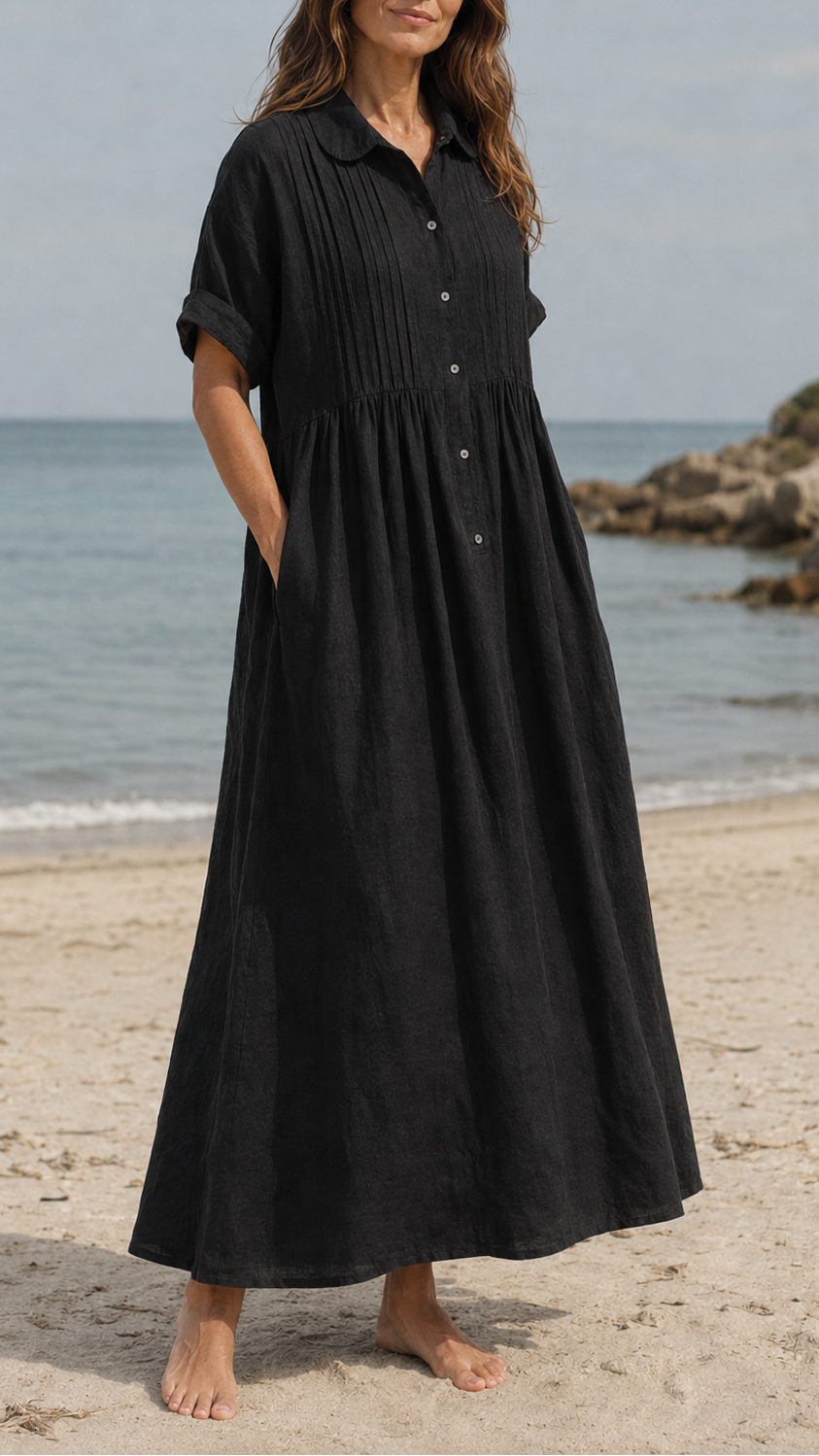 Women's Short Sleeve Button Front Shirt Maxi Beach Dress