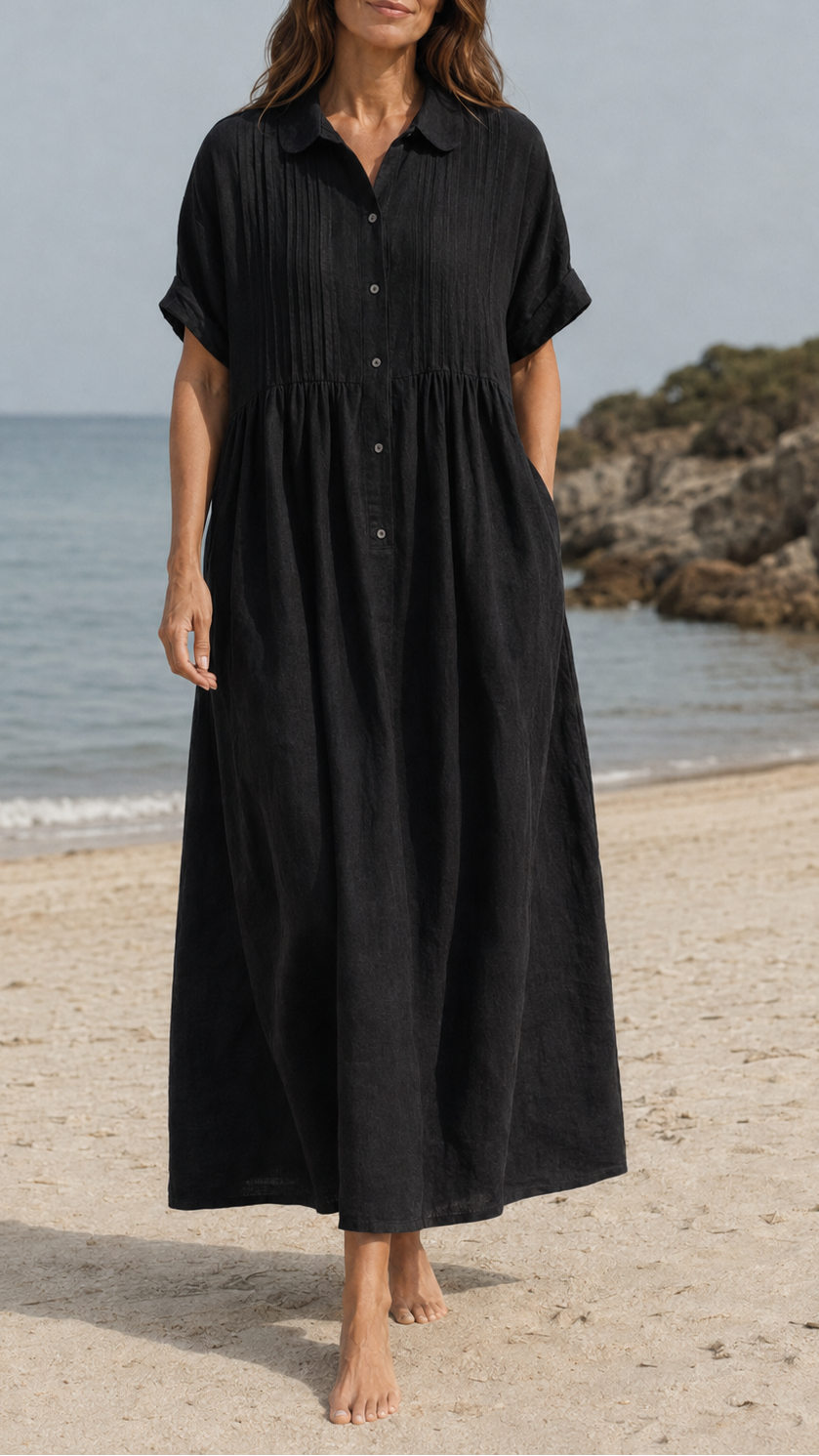 Women's Short Sleeve Button Front Shirt Maxi Beach Dress