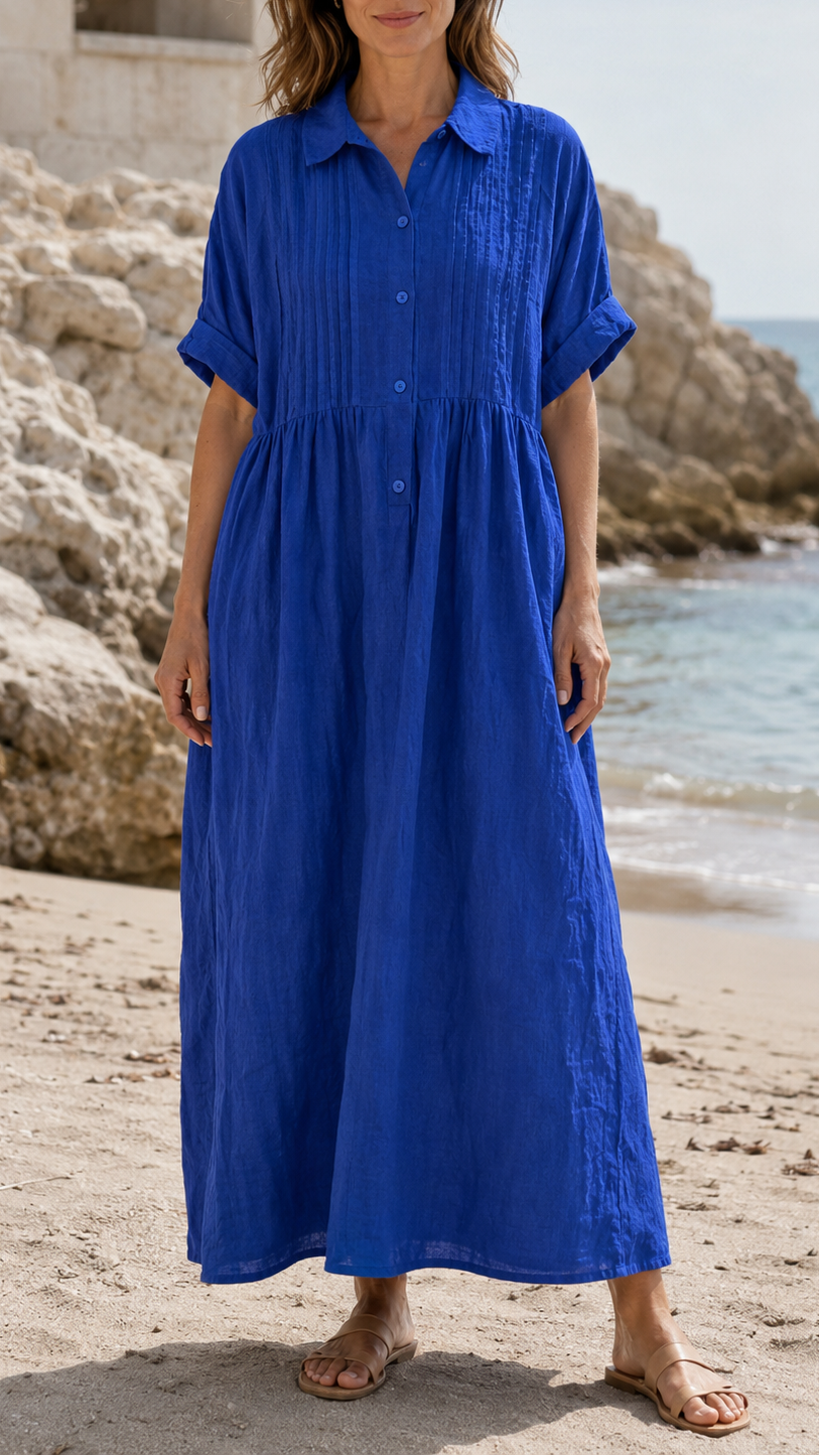 Women's Short Sleeve Button Front Shirt Maxi Beach Dress