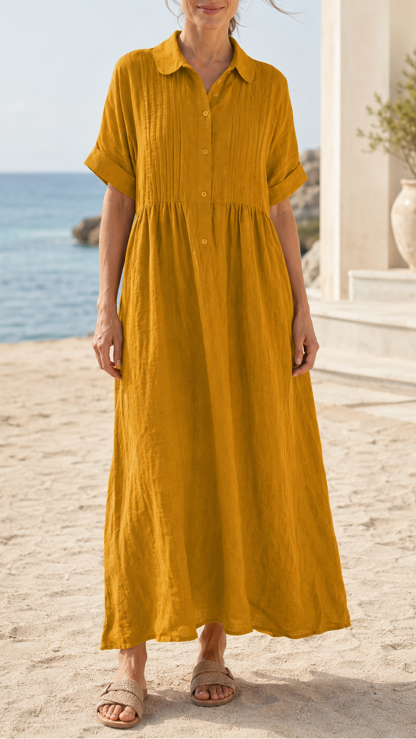 Women's Short Sleeve Button Front Shirt Maxi Beach Dress