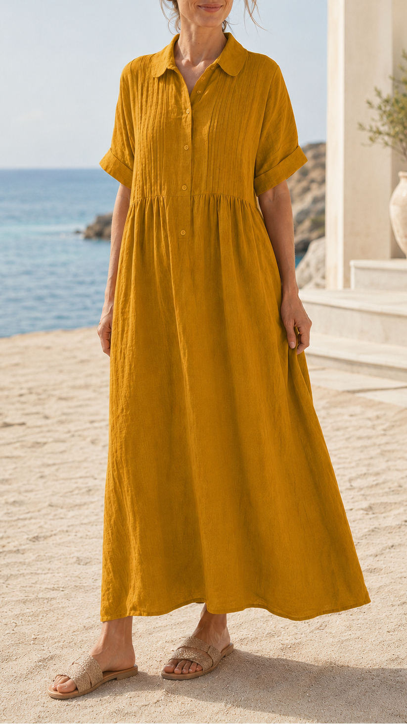 Women's Short Sleeve Button Front Shirt Maxi Beach Dress