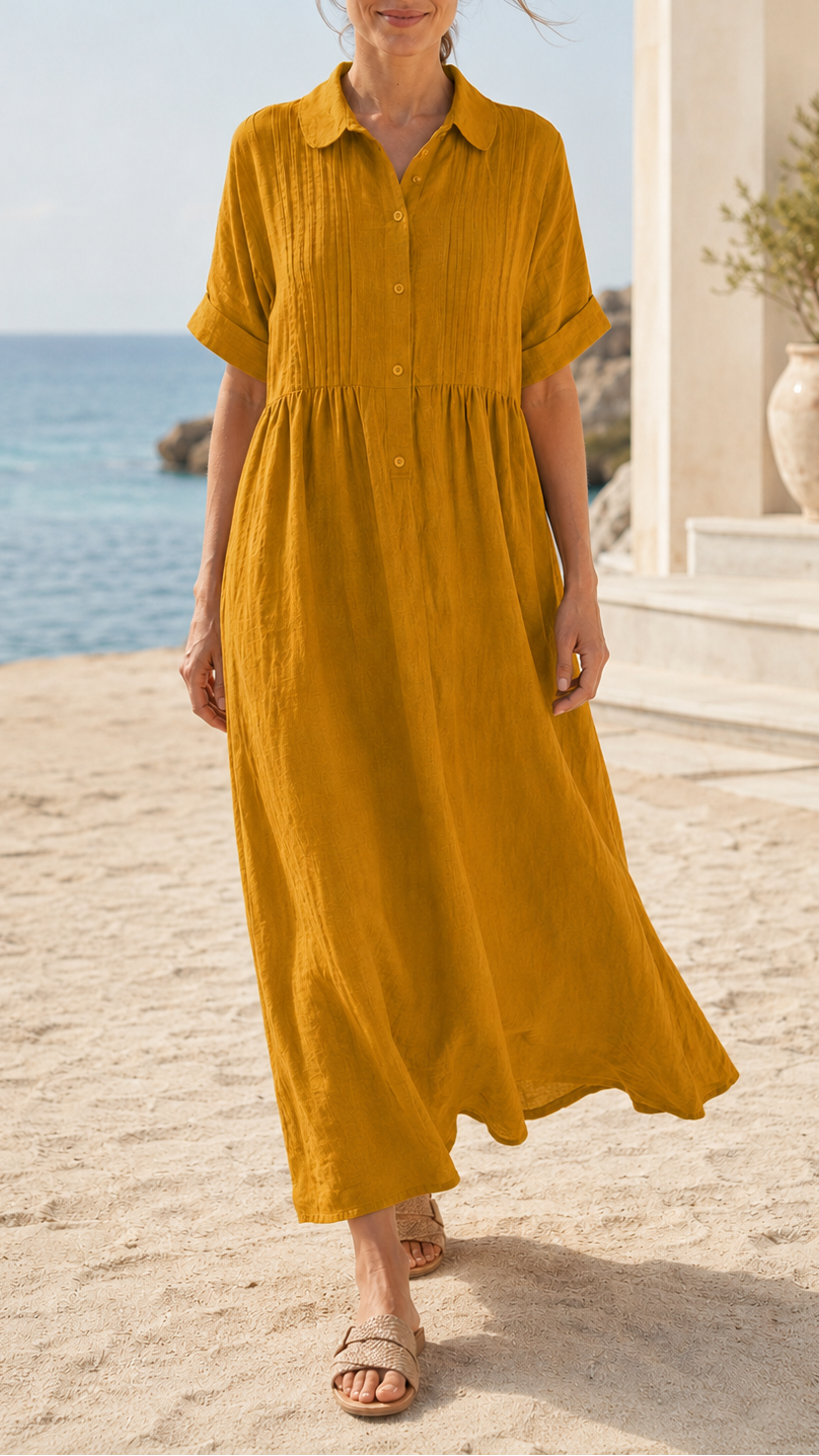 Women's Short Sleeve Button Front Shirt Maxi Beach Dress