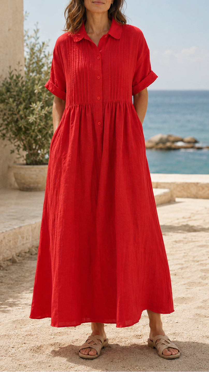 Women's Short Sleeve Button Front Shirt Maxi Beach Dress