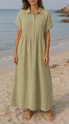 Women's Short Sleeve Button Front Shirt Maxi Beach Dress