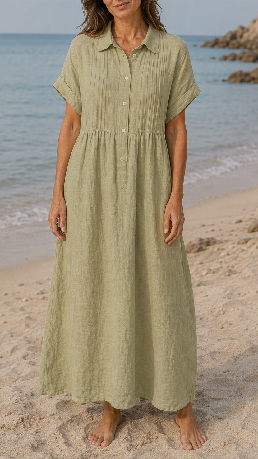 Women's Short Sleeve Button Front Shirt Maxi Beach Dress